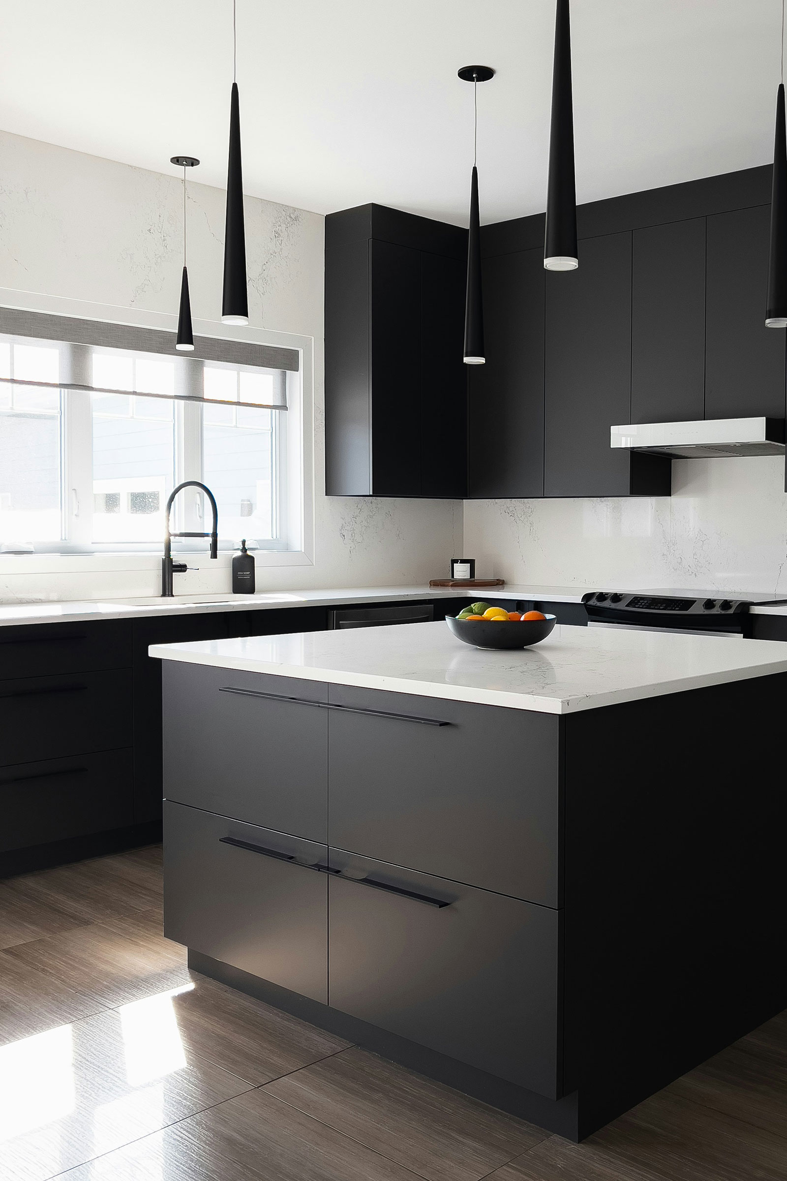 Renovated kitchen with new countertops and cabinets